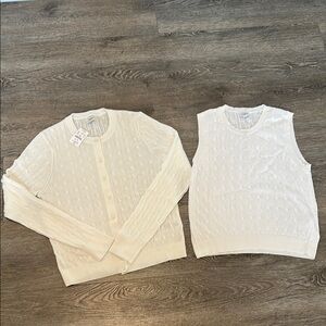 J Crew Factory Cream Cable Knit Cardigan and Sleeveless Top Set
